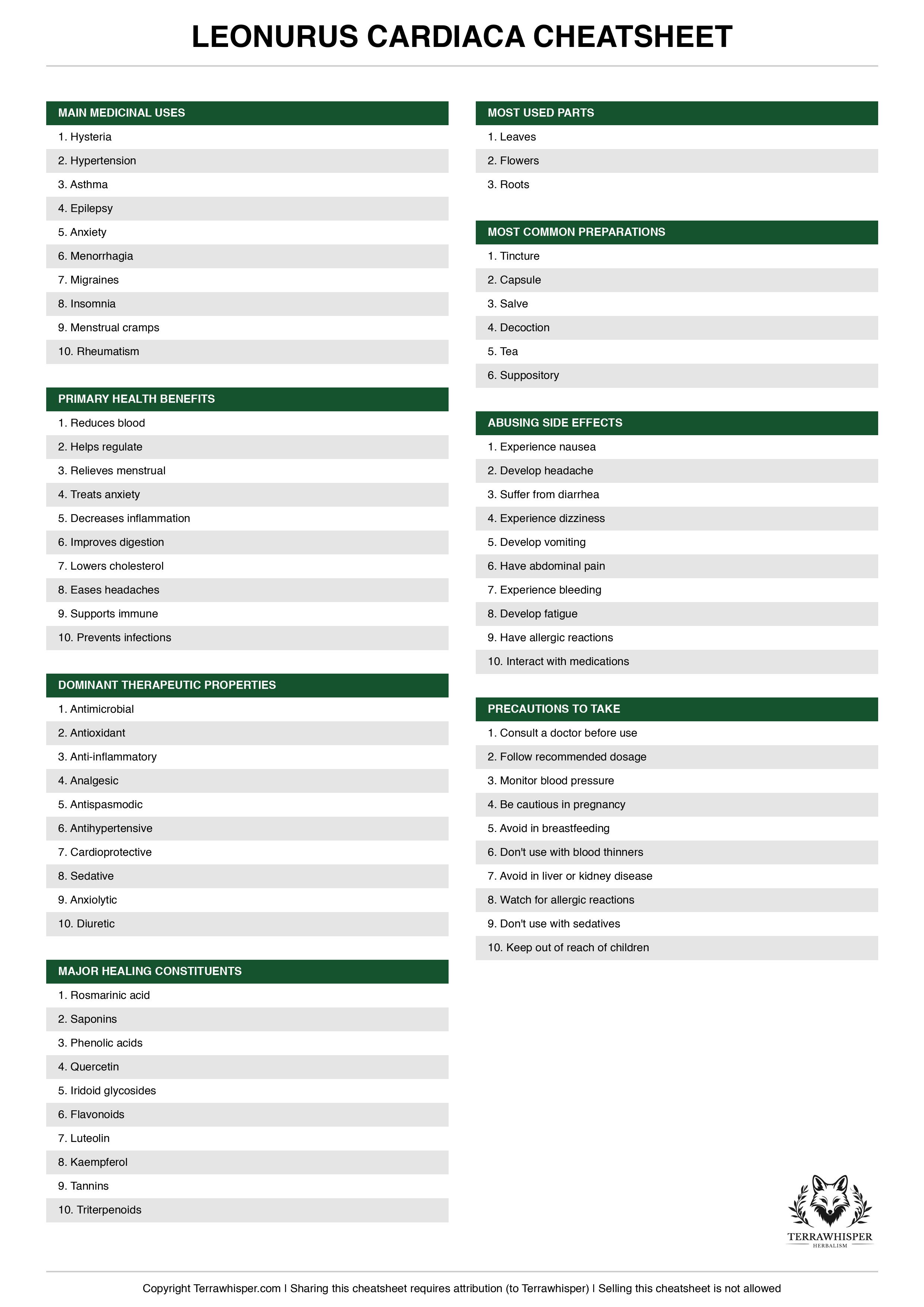 Leonurus cardiaca plant cheatsheet