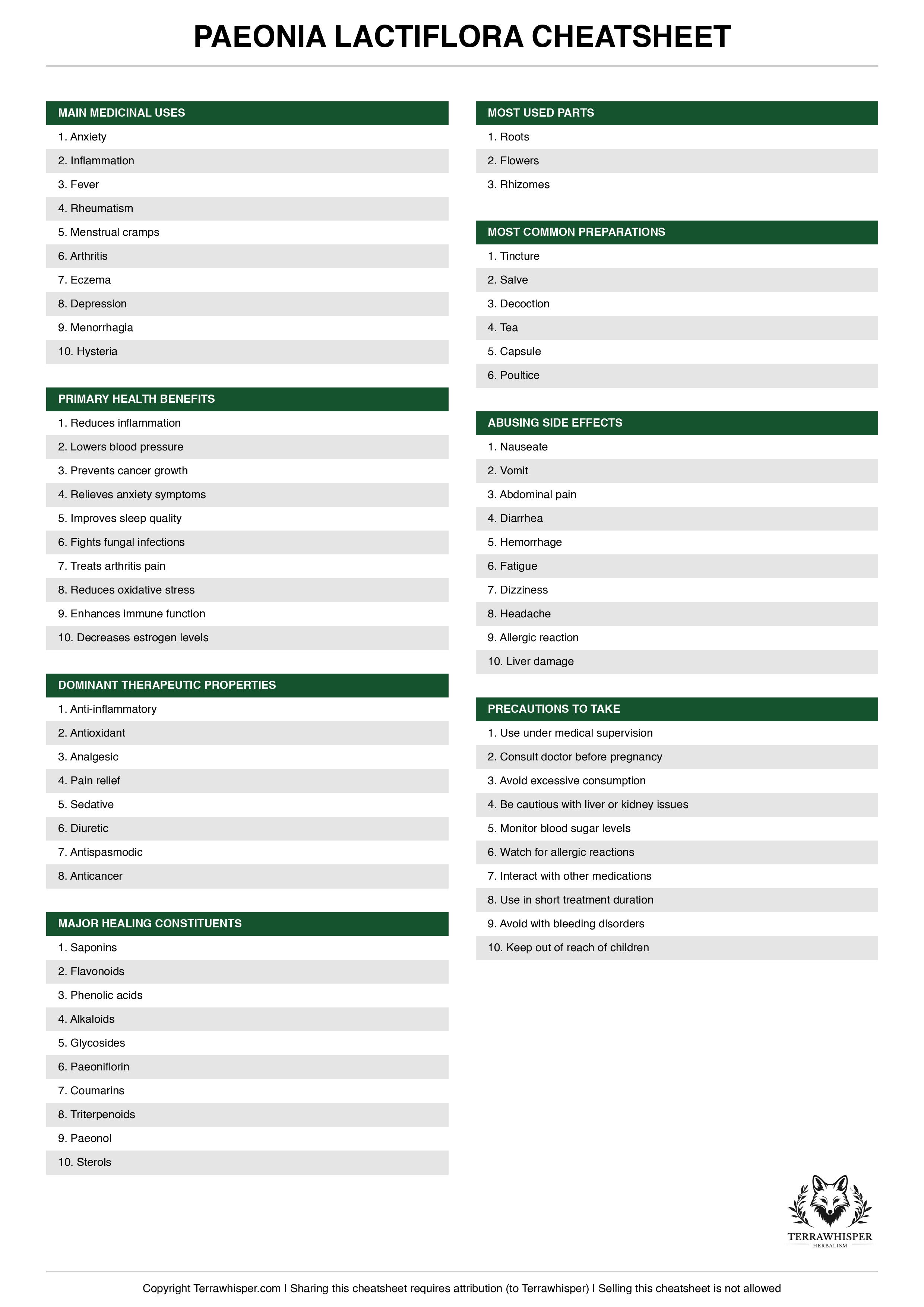 Paeonia lactiflora plant cheatsheet