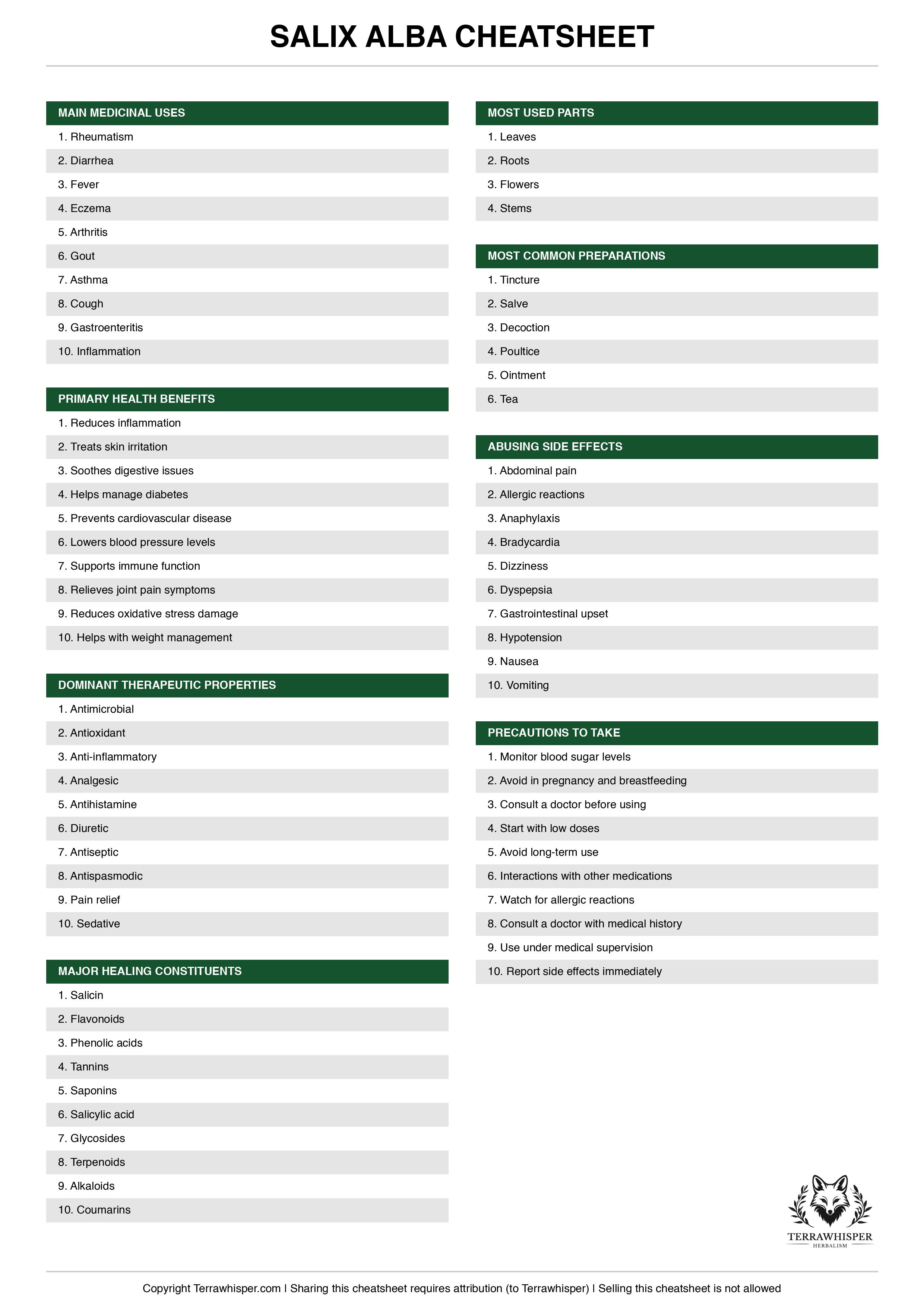 Salix alba plant cheatsheet