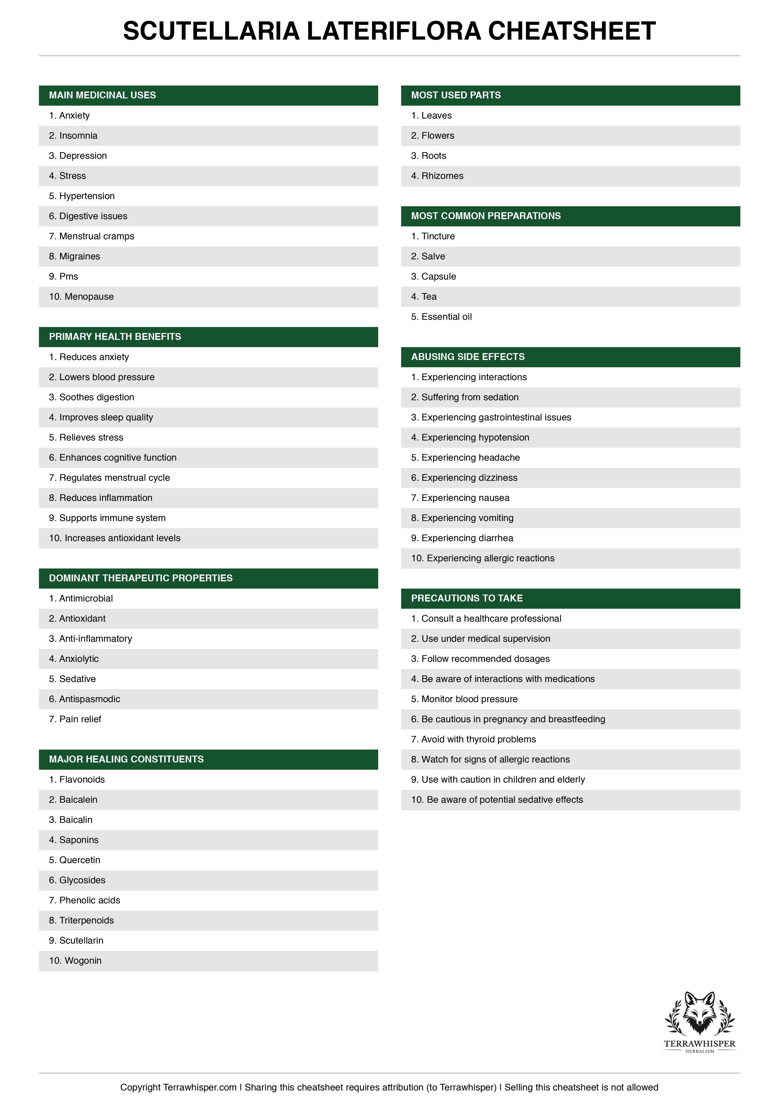 Scutellaria lateriflora plant cheatsheet